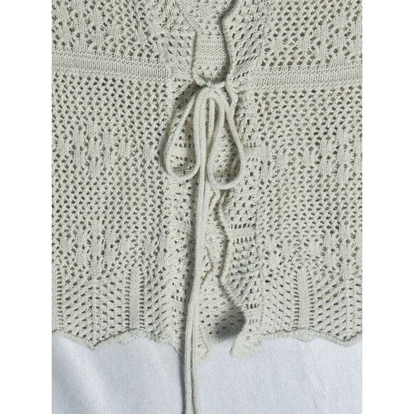 Vintage Crochet Tie Front Cardigan Womens Cream Cottagecore Fairy Boho 90s Sz M - Picture 4 of 6